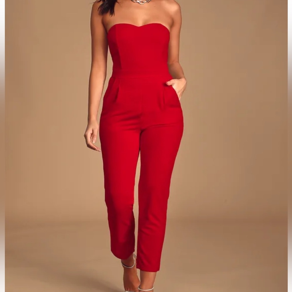 Paint the Town Bright Red Strapless Jumpsuit Large